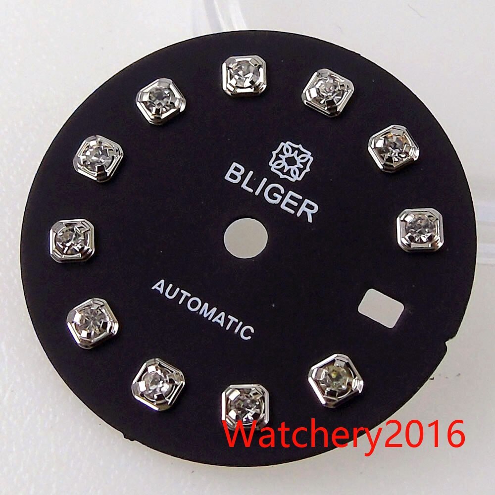 Bliger 20.5MM Green Black Watch Dial Luminous Silver Index Fit NH05 Lady Watch