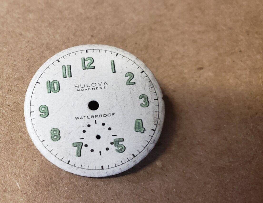 VTG 1950’s Bulova Watch Movement Dial sub-dial Silver Green Military Waterproof