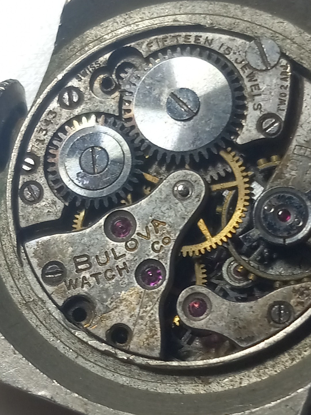 As Is Parts / 1930s Bulova 15 jewel 2 Adjustment wrist watch movement SN# 1343