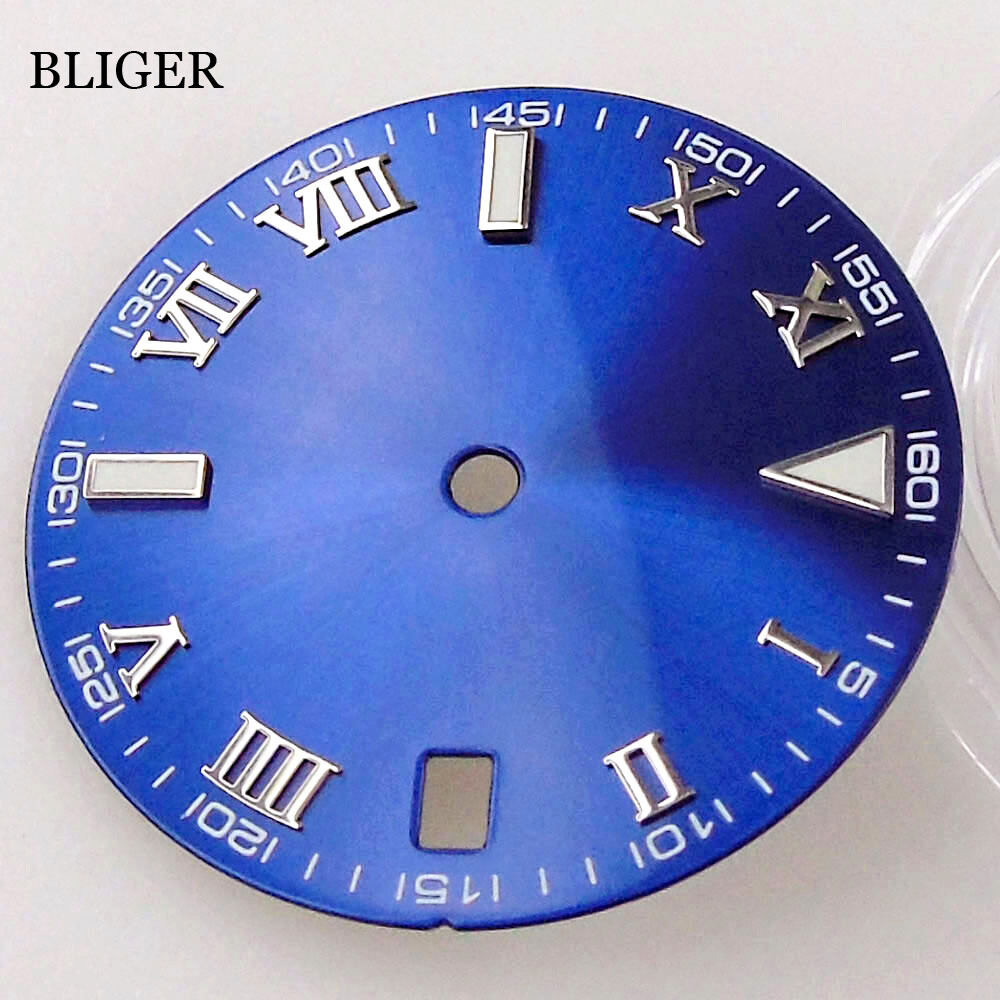 29mm Silver/Blue/Black Watch Dial Roman Numerals Fit NH35A MIYOTA 8215 ETA 2824