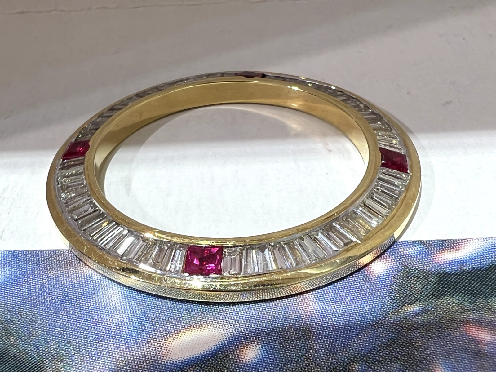 Rolex Bezel 18k Gold Custom Diamonds Baguette & Rubies 2.8 Carats High Grade