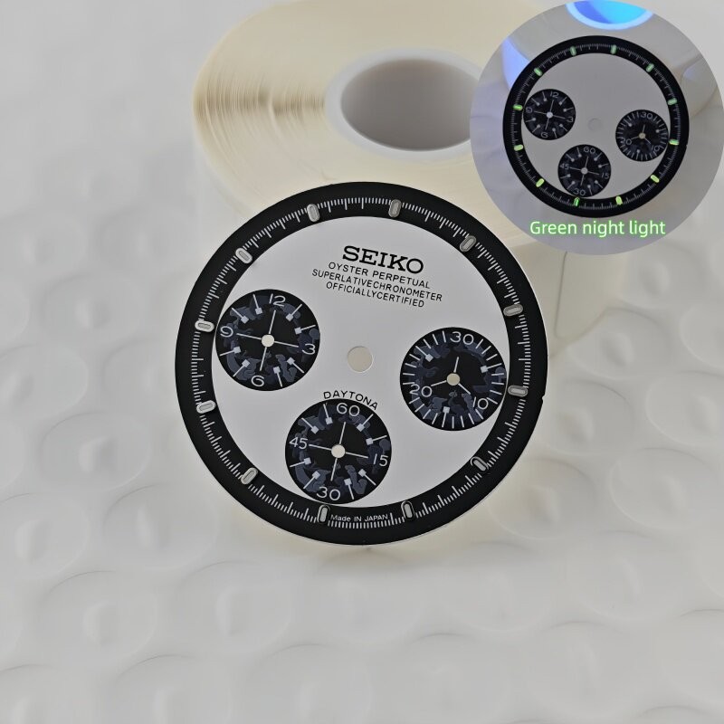 29.5mm Multi-Functional Black White Watch Dial Green Lume for Vk63 Movement