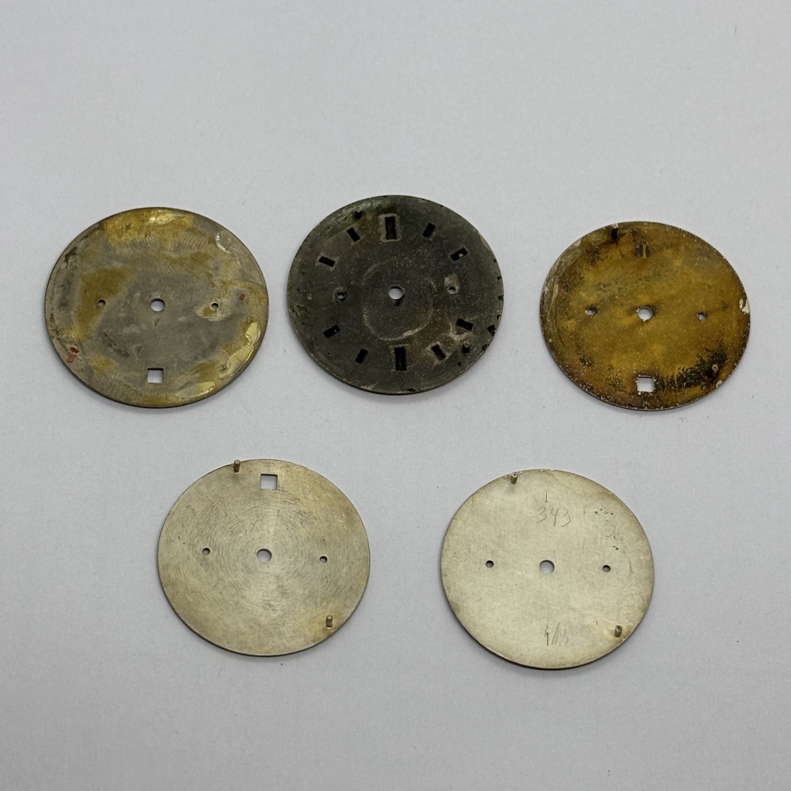 LOT OF 5 VARIOUS BRANDS WATCH DIALS FOR VALJOUX 7733 AND 7734 SOLD AS IS