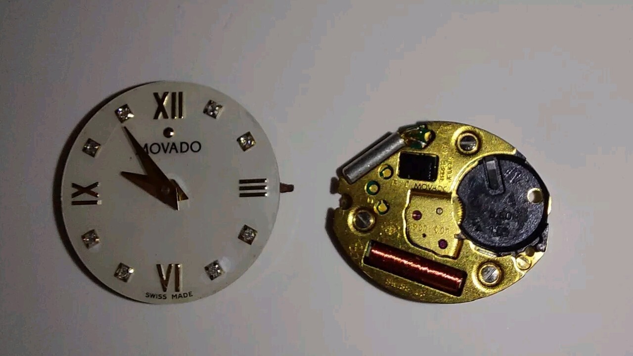 Movado Watch Face & Movement Mother Of Pearl Diamond Parts Only NOT WORKING READ