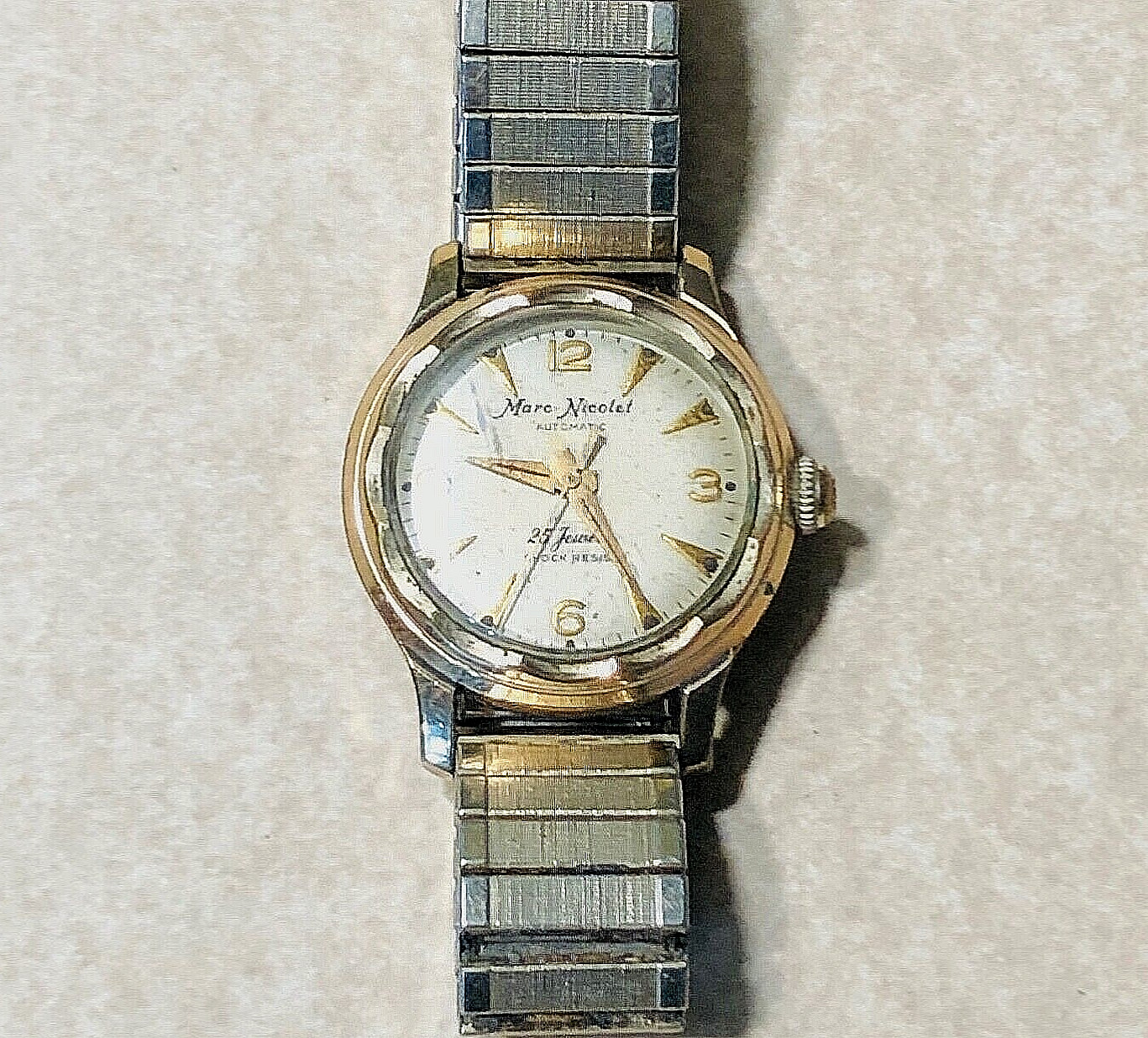 VINTAGE RARE MARC NICOLET 25 JEWEL MENS WATCH 20 MICRON CASE RUNS WELL