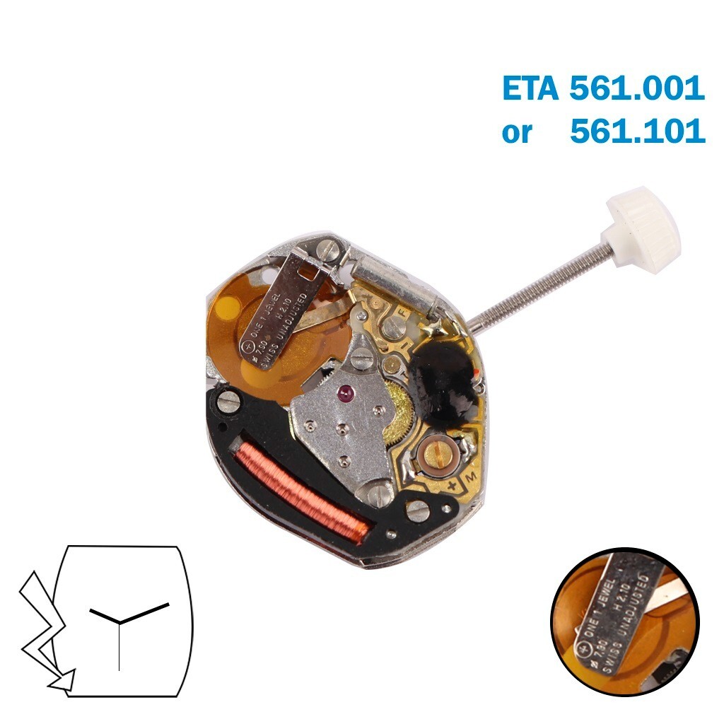 ETA 561.001 or 561.101 Swiss Quartz Watch Movement, 3 Hands , Height 1 (4.05).