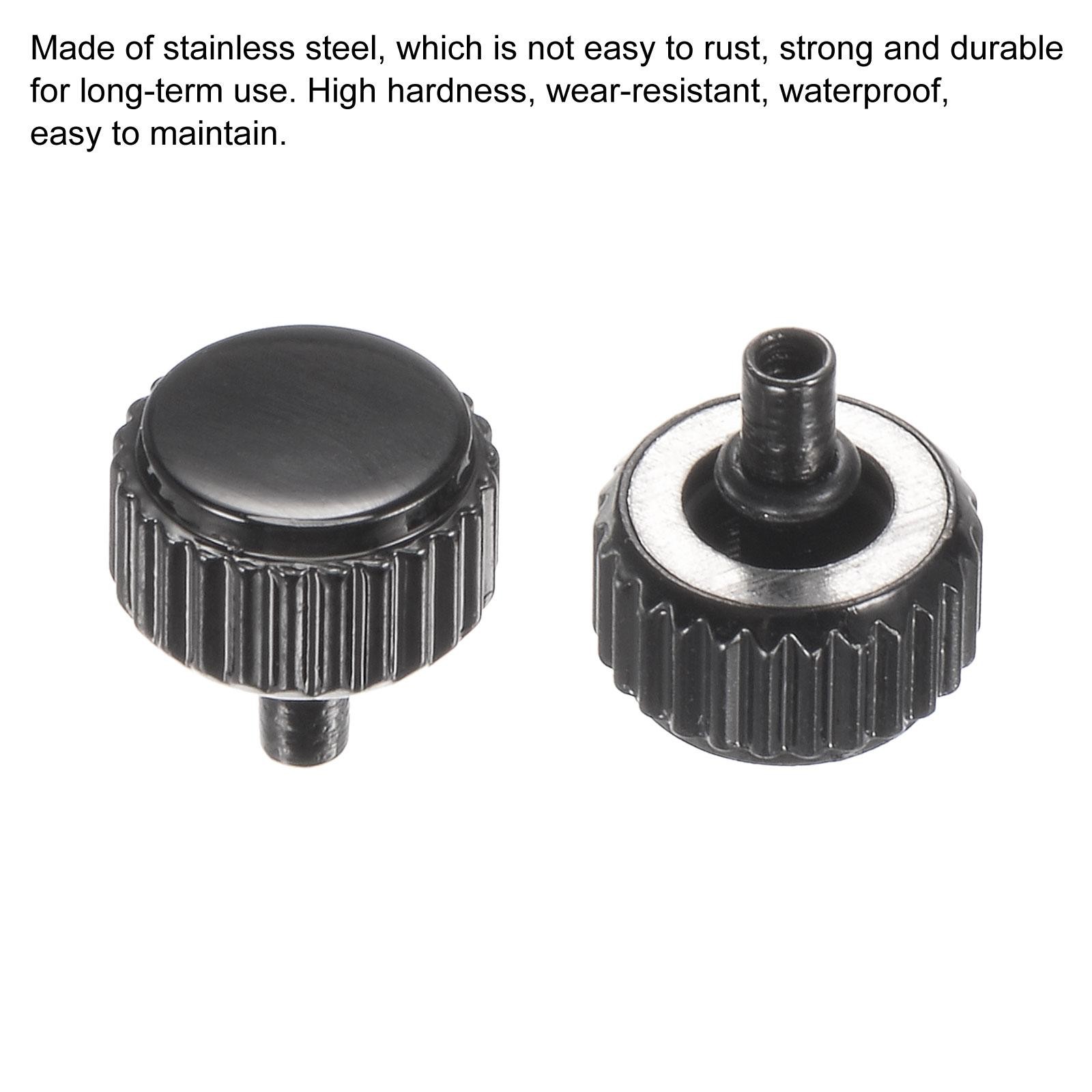 2Pcs 5.2x5mm Watch Crown SUS304 Flat Head Long Stem Watch Crown 2.5mm ID Black
