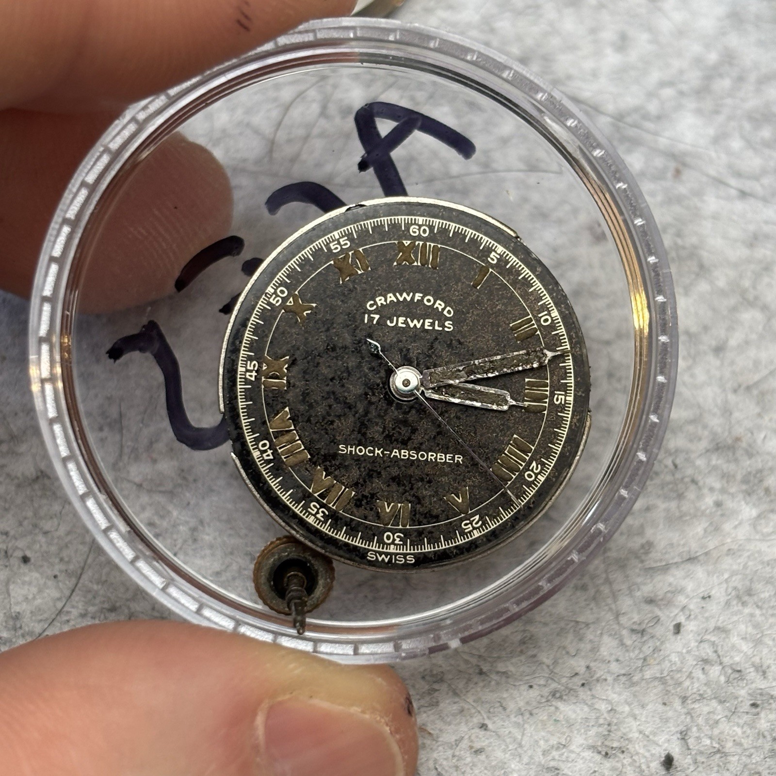 Vintage Crawford 17j Watch Movement Parts/Repair Roman Military Dial 23mm