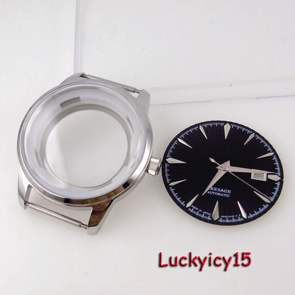 40mm Dome Mineral Glass Watch Case Part 35mm Black Dial Fits NH35 NH36 Automatic