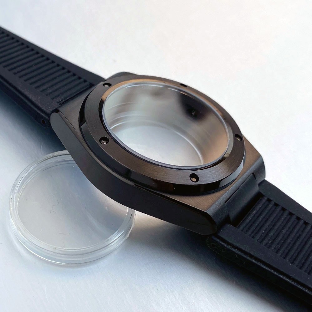 40mm Sapphire Glass Black PVD Watch Case Fit NH35 NH36 ETA 2824 Rubber strap
