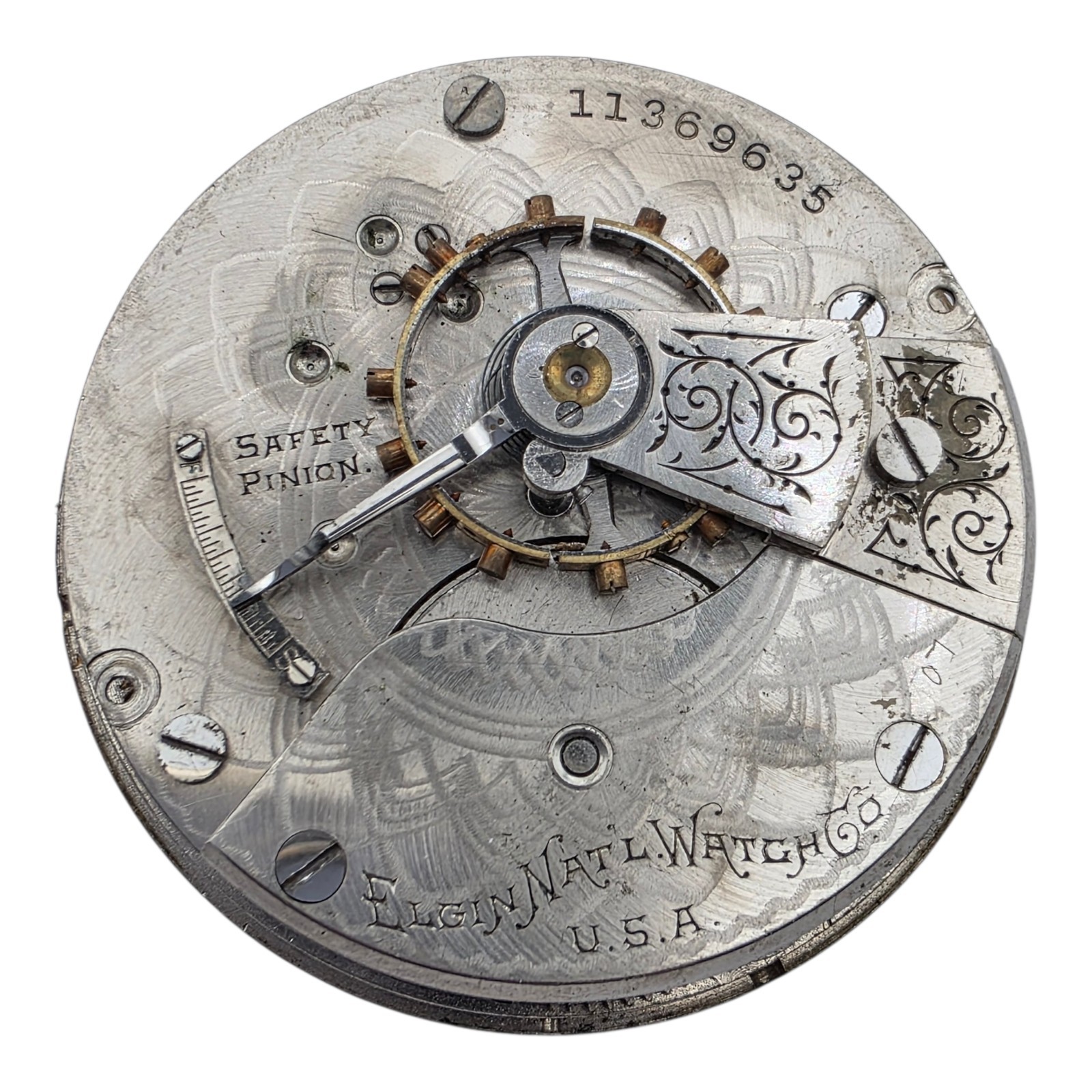 Vintage Elgin 18 Size Pocket Watch Movement 45mm Safety Pinion 1136 Lot 412