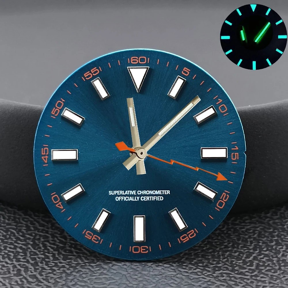 28.5mm Blue Black Watch Dial Green Lume No Date for Nh35 M8215 E2824 Movements
