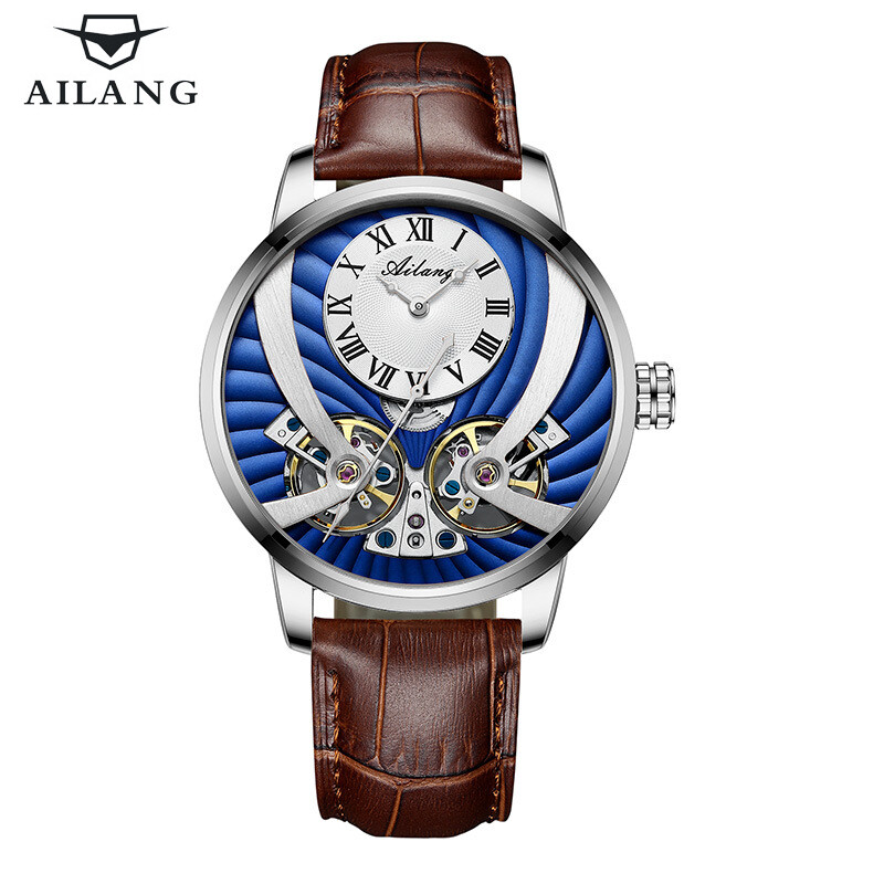 AILANG Men’s Watch Hollow Dual Tourbillon Automatic Mechanical Wristwatches Gift