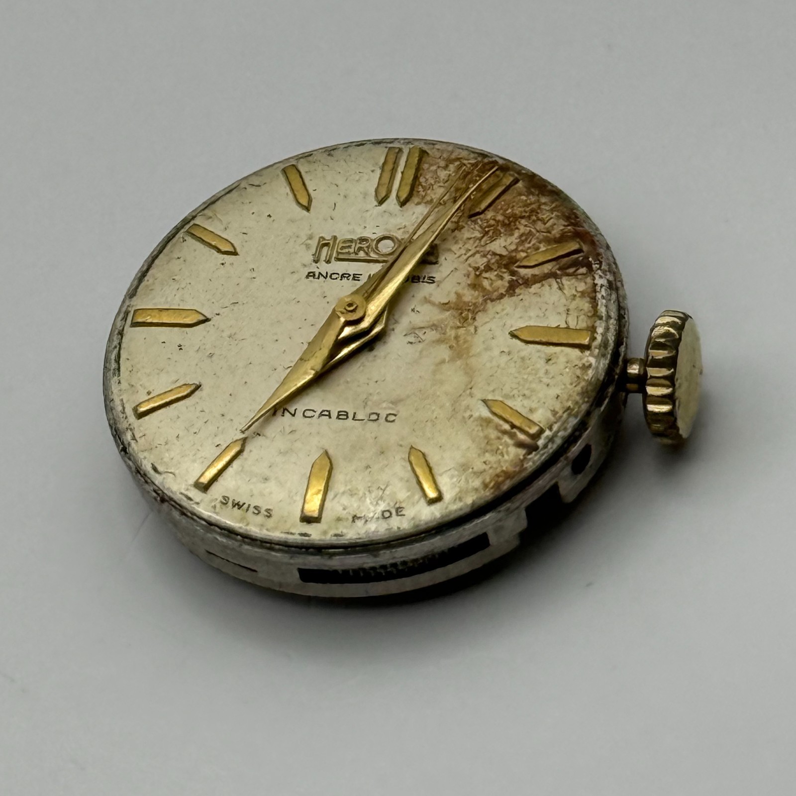 FHF 64 Watch Movement Herodia Ancre 17 Rubies Swiss Vintage Parts Repair 19.2mm