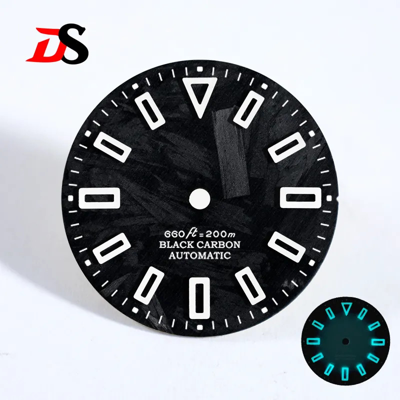 28.5mm Carbon Fiber Dial Hollow Index BGW9 C3 Lume for NH35/ETA2824/MIYOTA 9015