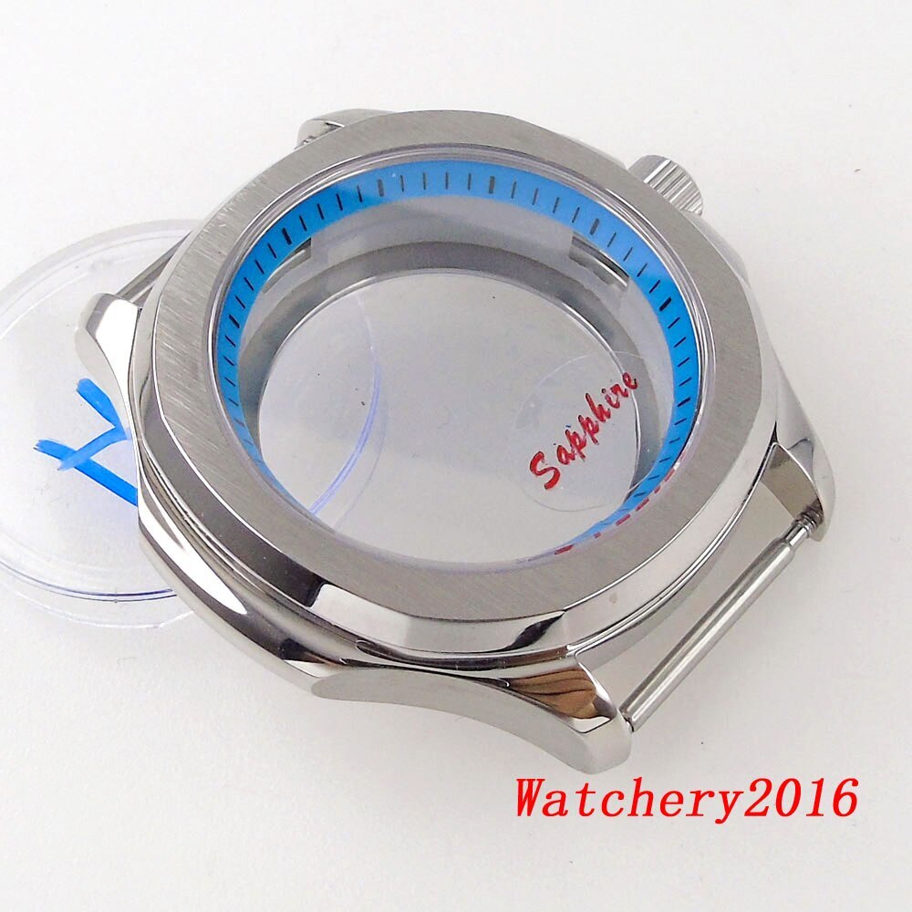 40mm Square Watch Case Glass Back Blue Dial Hand Sapphire Glass fit NH35 NH36
