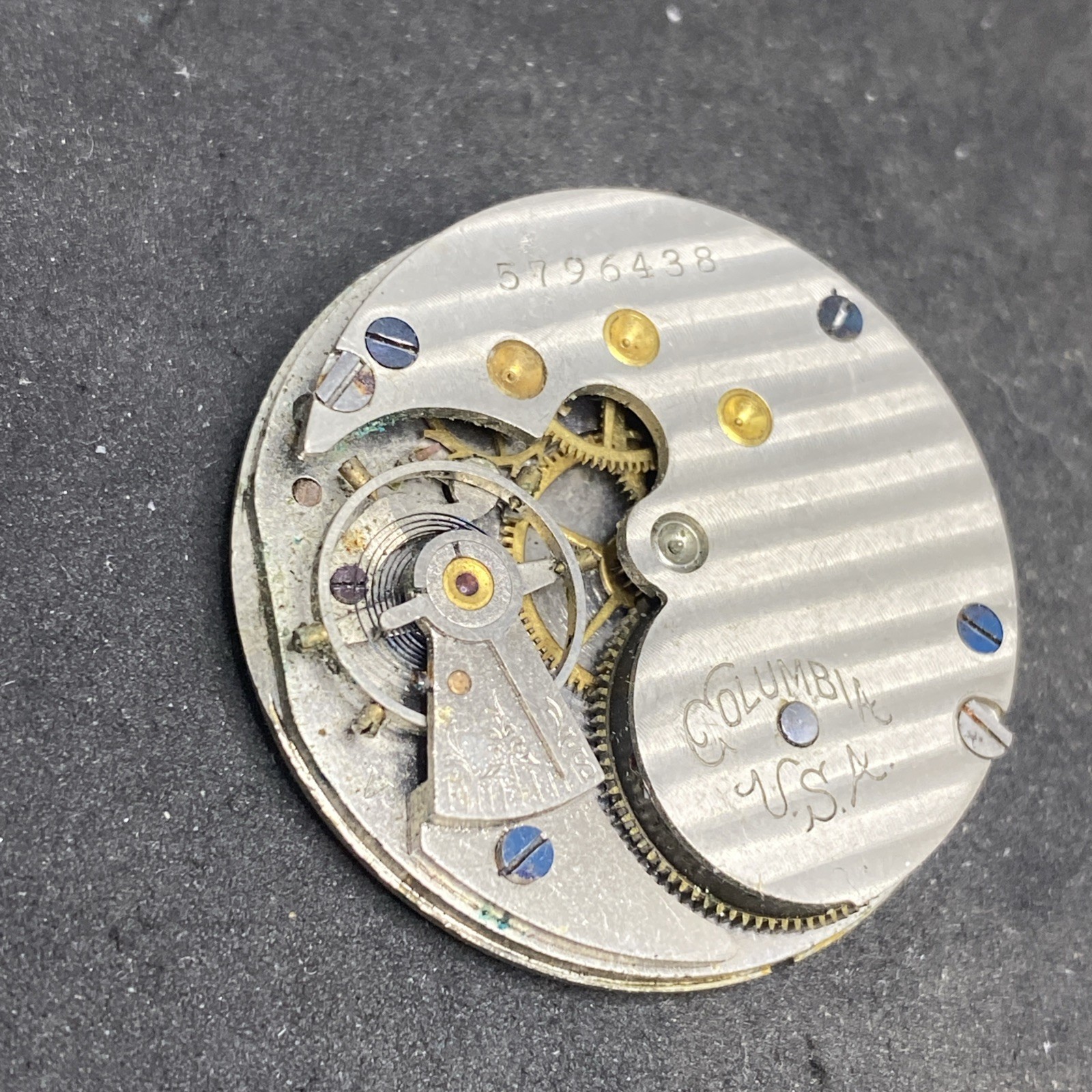 Columbia USA Pocket Watch Movement Green Dial Hunter 6s 7j Parts F8897