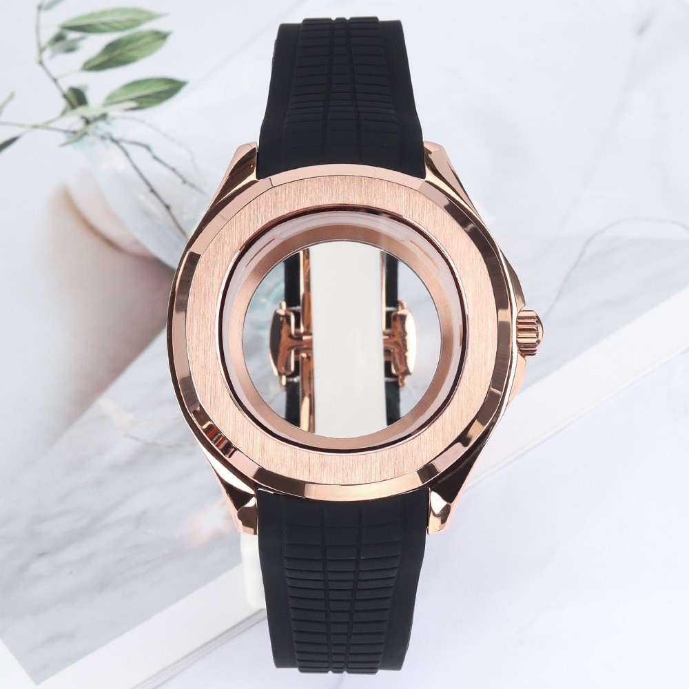 FEIYASHI 45mm Rose Gold Steel NH35 Watch Case Strap Sapphire For Seiko NH35 NH36