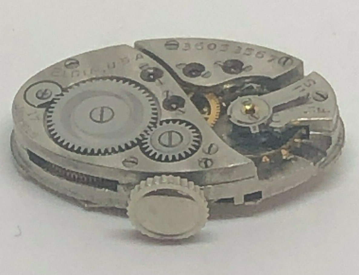Elgin Movement 17 Jewels White Dial Gold Markers Gold Hands Original Steel Crown