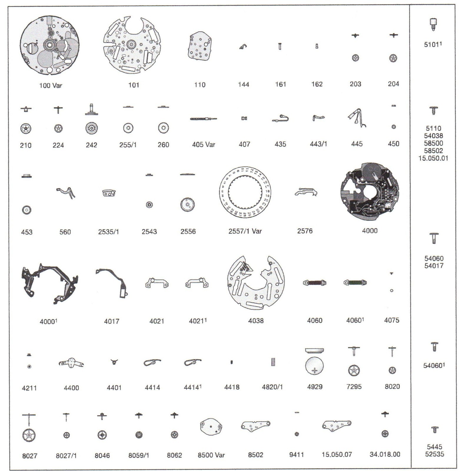 ETA 251.242 parts from Tissot P670/770