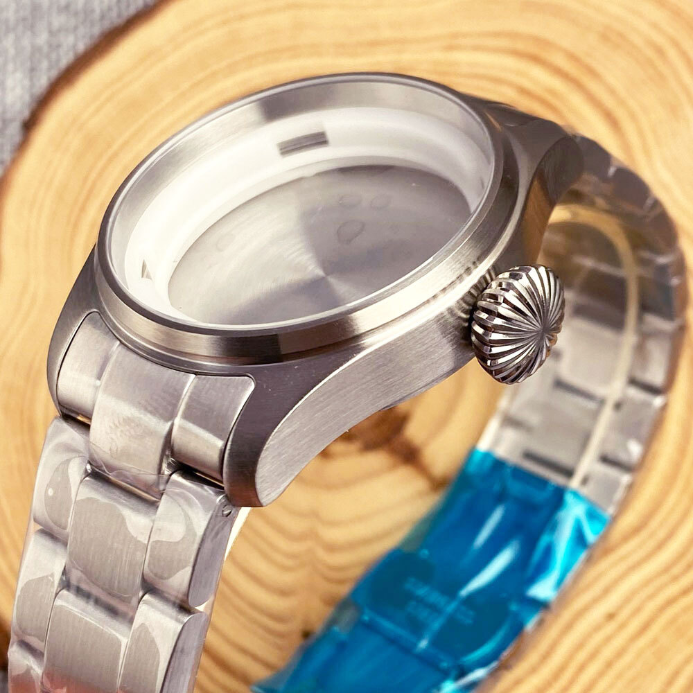 39mm Pilot Steel Sapphire Glass Watch Case Bracelet Fit NH34 NH35 NH36 ETA 2824