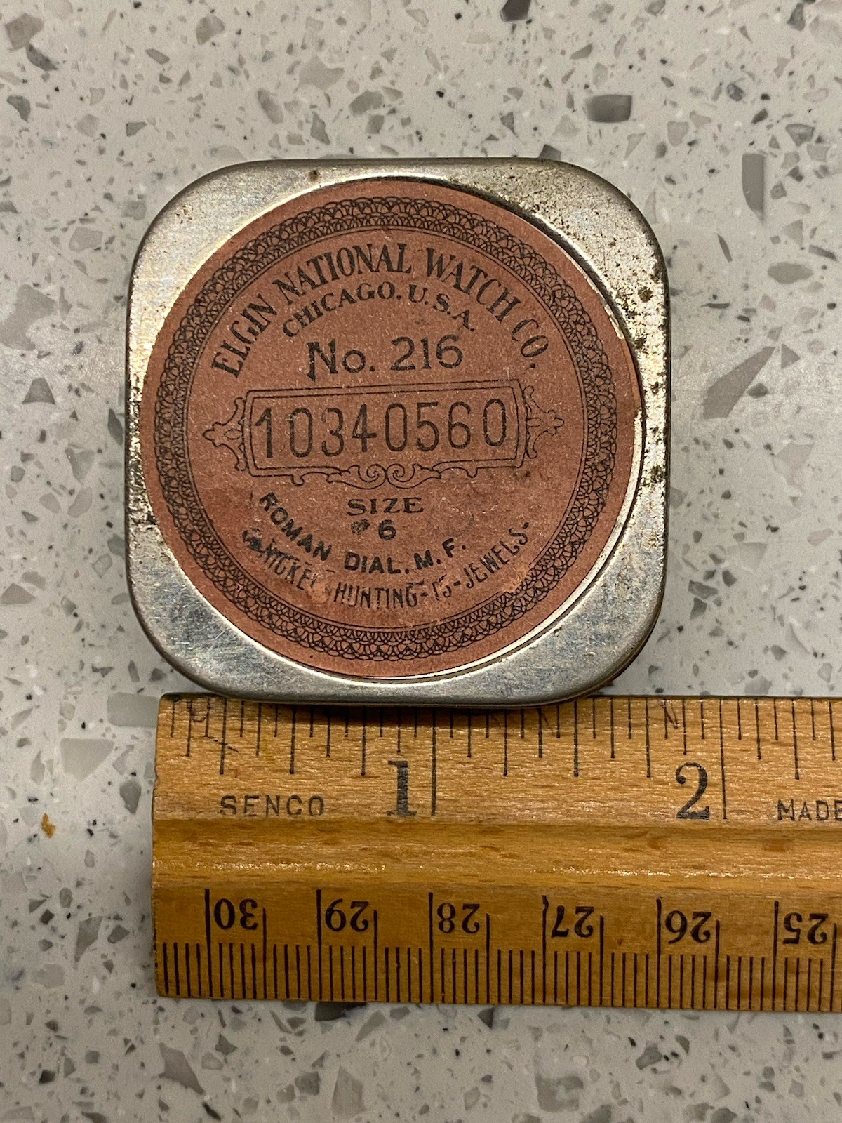 Antique Elgin National Watch Co. No 216 Size 6 Movement Storage Case/Tin