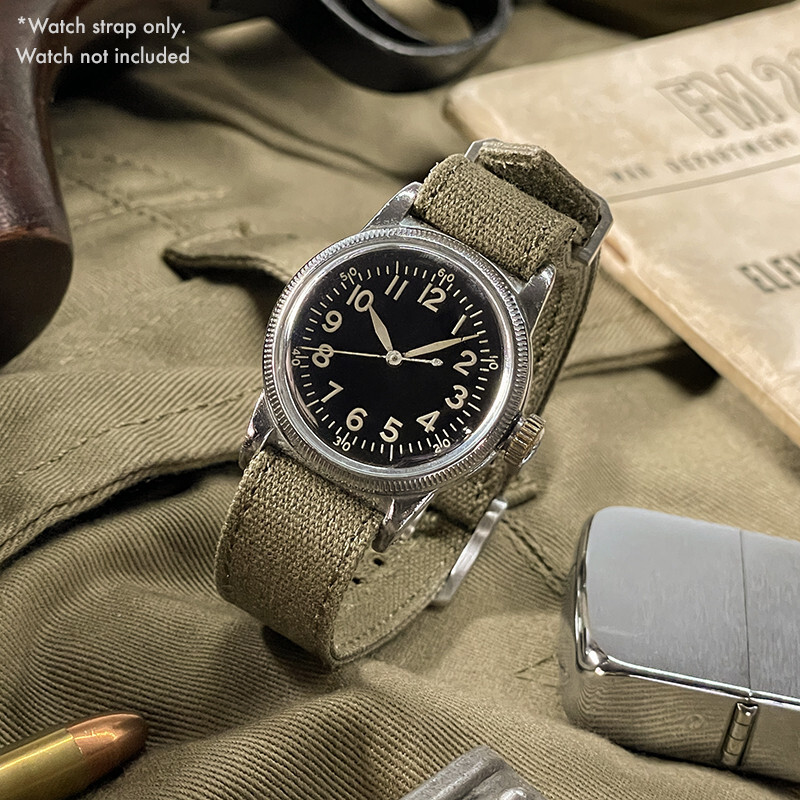 16mm Vintage Military Olive Drab Canvas Watch Strap OD#7 WWII A-11 A11 Hack