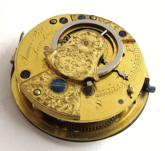 Antique James Pitt London Verge Fusee Pocket Watch Movement Mask Cock c1780-1820