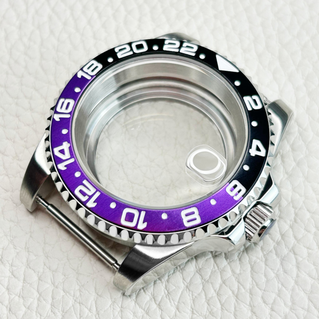 40MM Purple Black 24 Hour bezel Watch Case Sapphire Fit NH34 NH35 NH36 Mod
