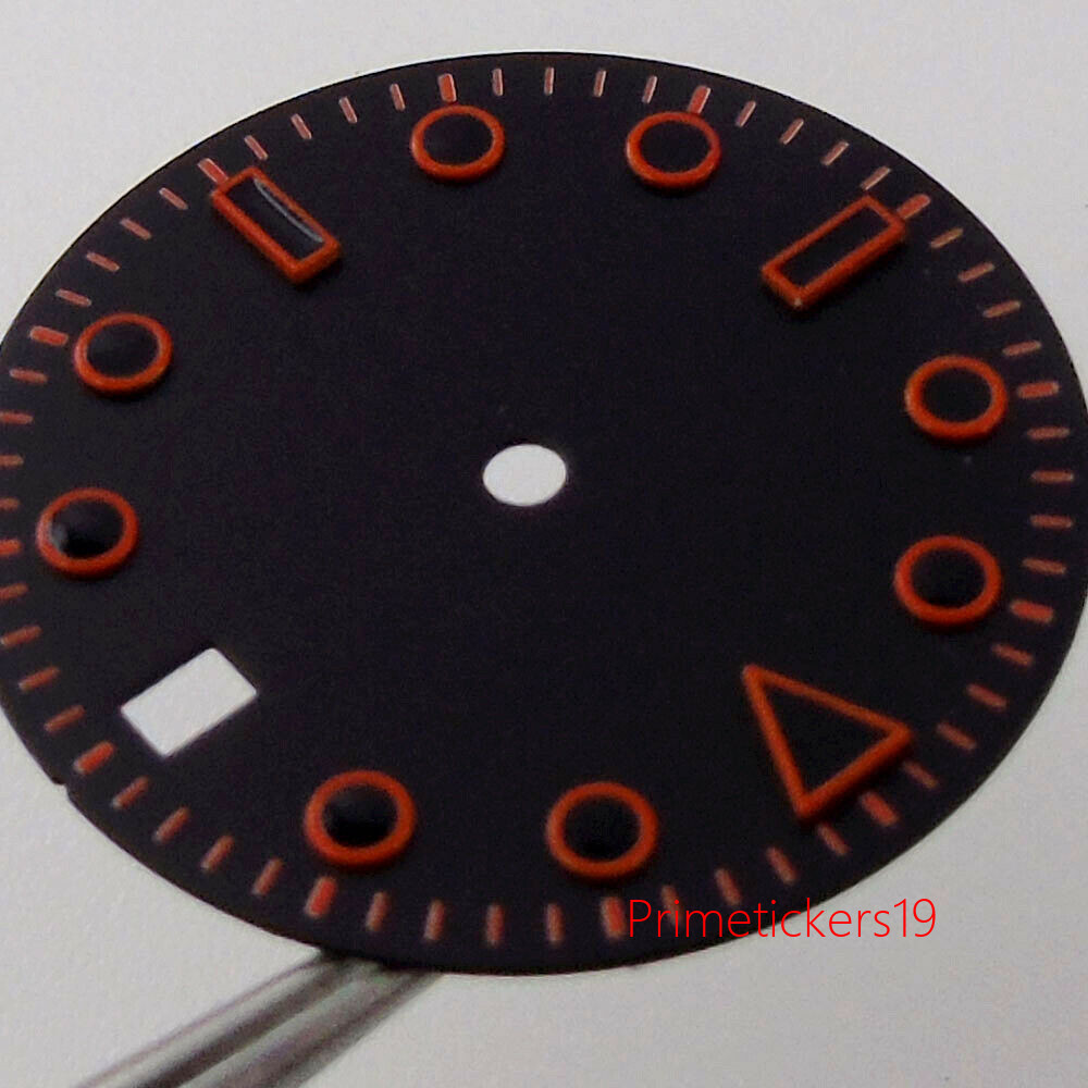 29mm Black Watch Dial Date Window Orange Marks Fit NH35 NH36 MIYOTA82 ETA2824
