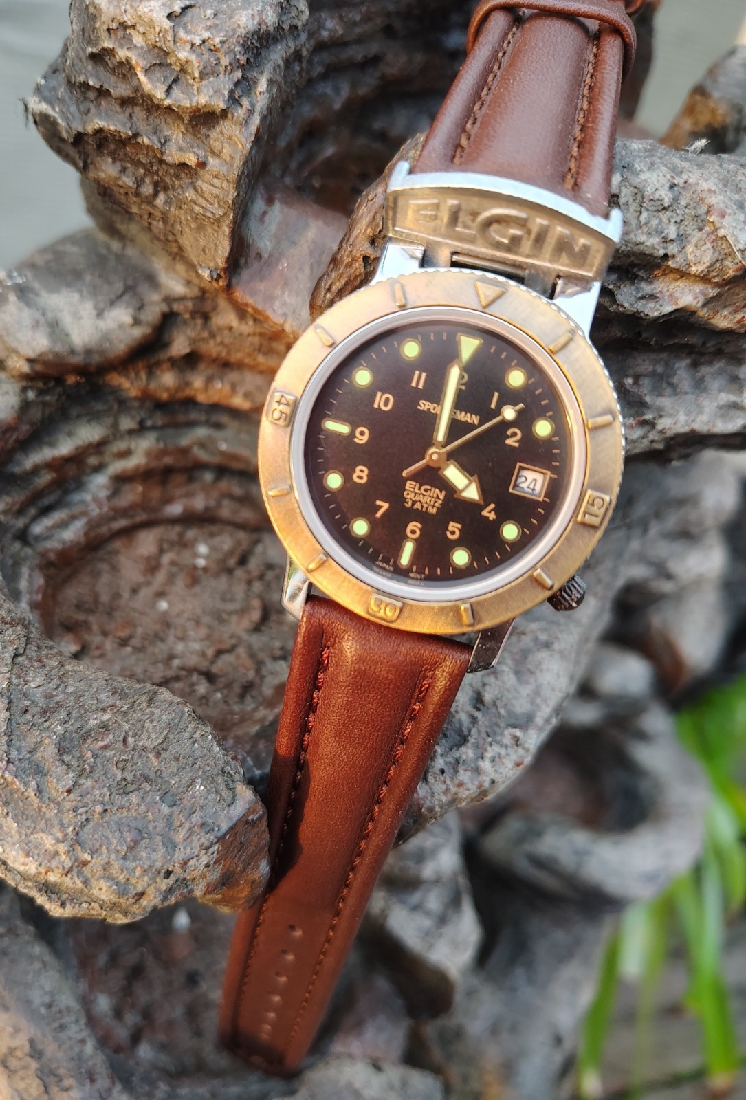 Men’s Vintage NOS Elgin Sportsman Watch With Unique Metal Strap Connector,35mm