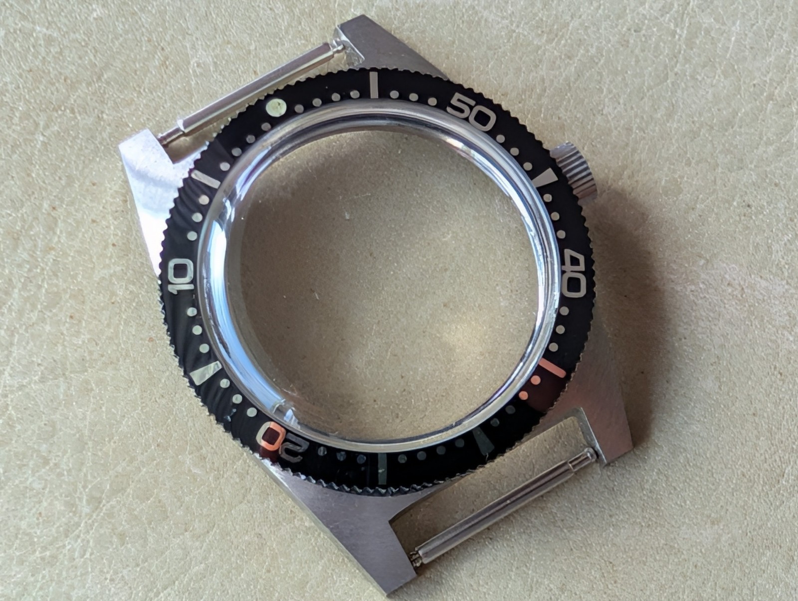 Vintage 1960/70’s TK All SS Diver Case w/Countdown Bezel,Glossy Black Dial,Crown