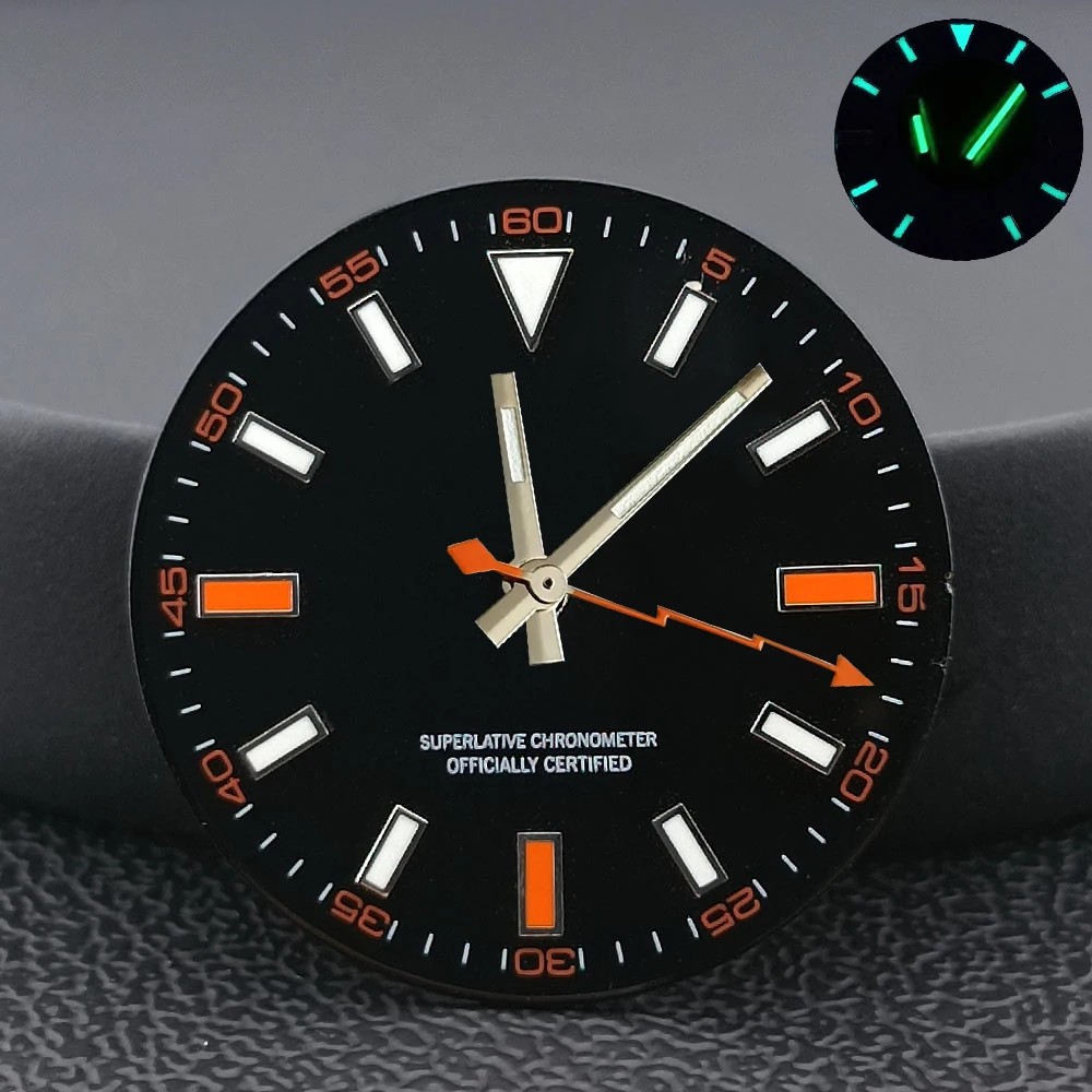28.5mm Blue Black Watch Dial Green Lume No Date for Nh35 M8215 E2824 Movements