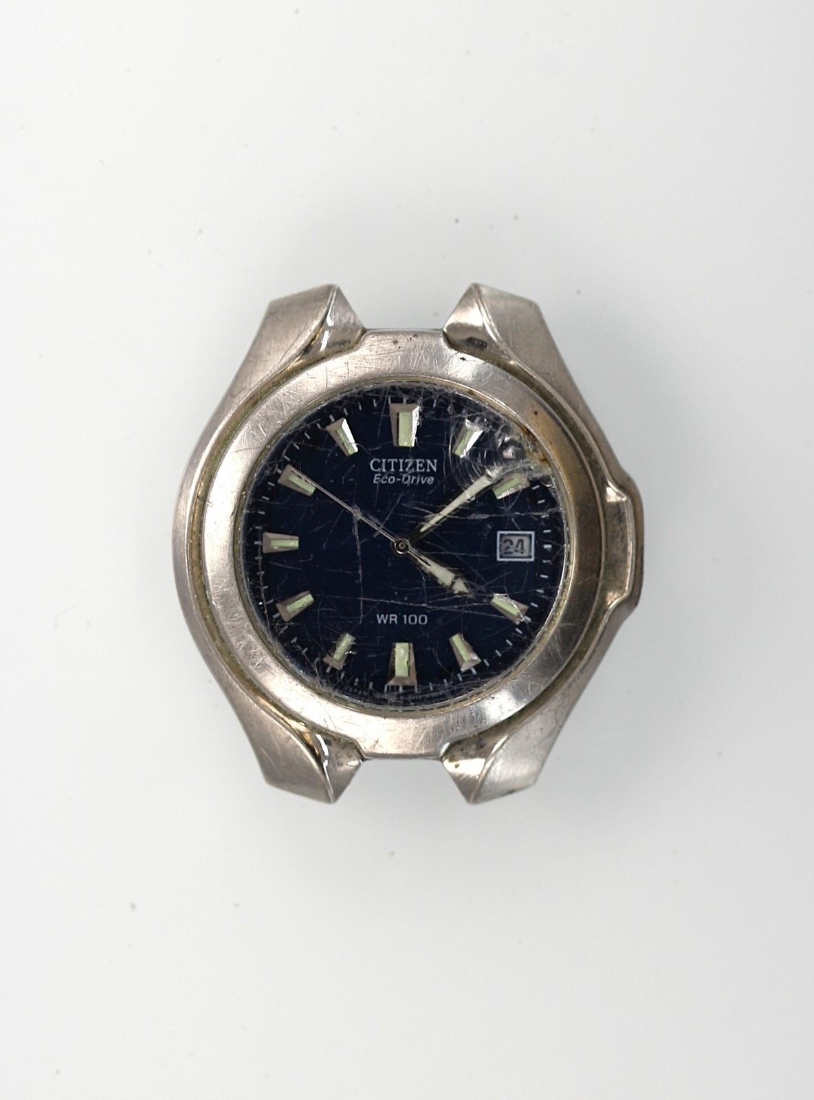 Citizen Eco Drive Watch Men Silver Stainless St Date Blue Solar NON-WORKING C-34