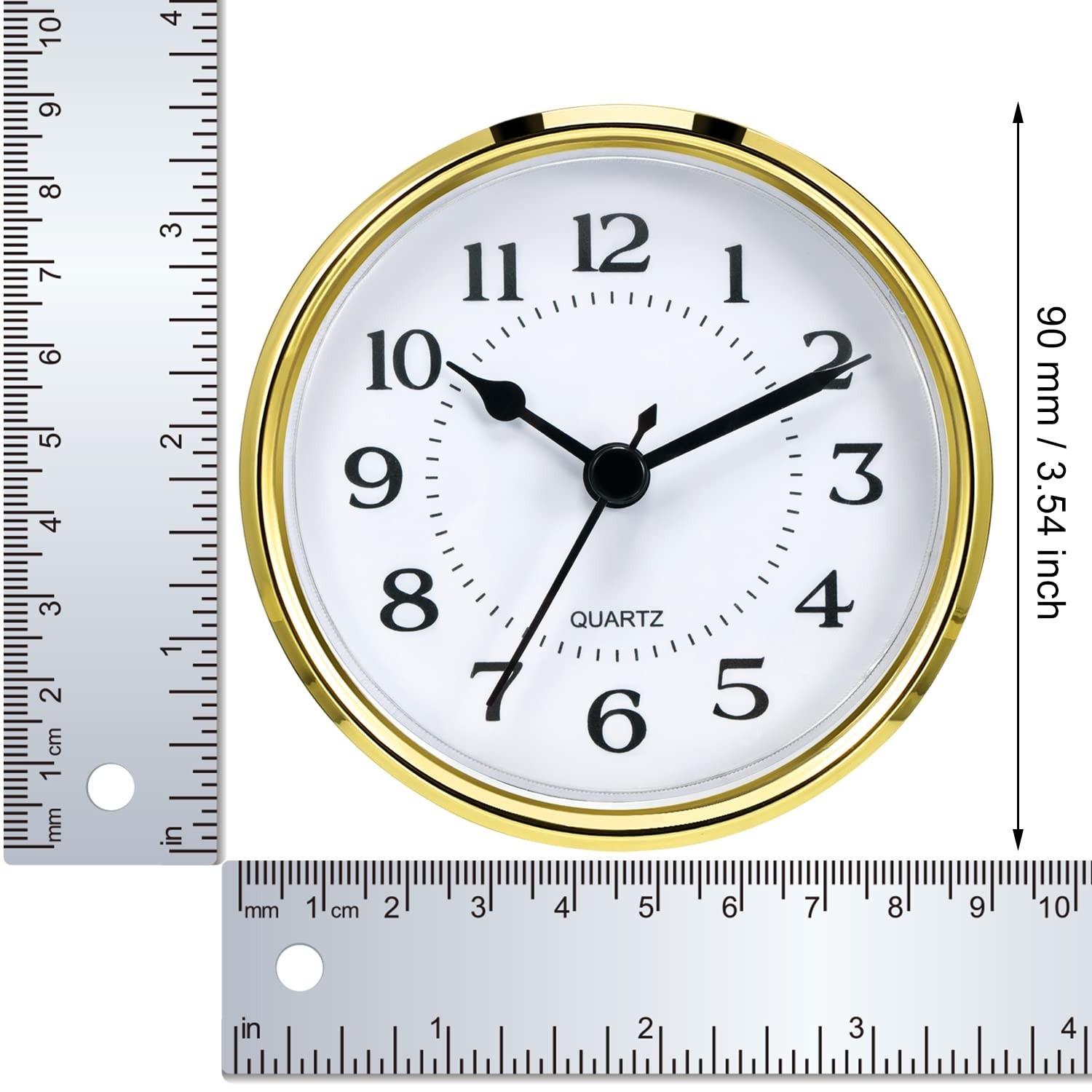 Hicarer 3-1/2 Inch (90 mm) Quartz Clock Fit-Up/Insert with Small, Gold Rim