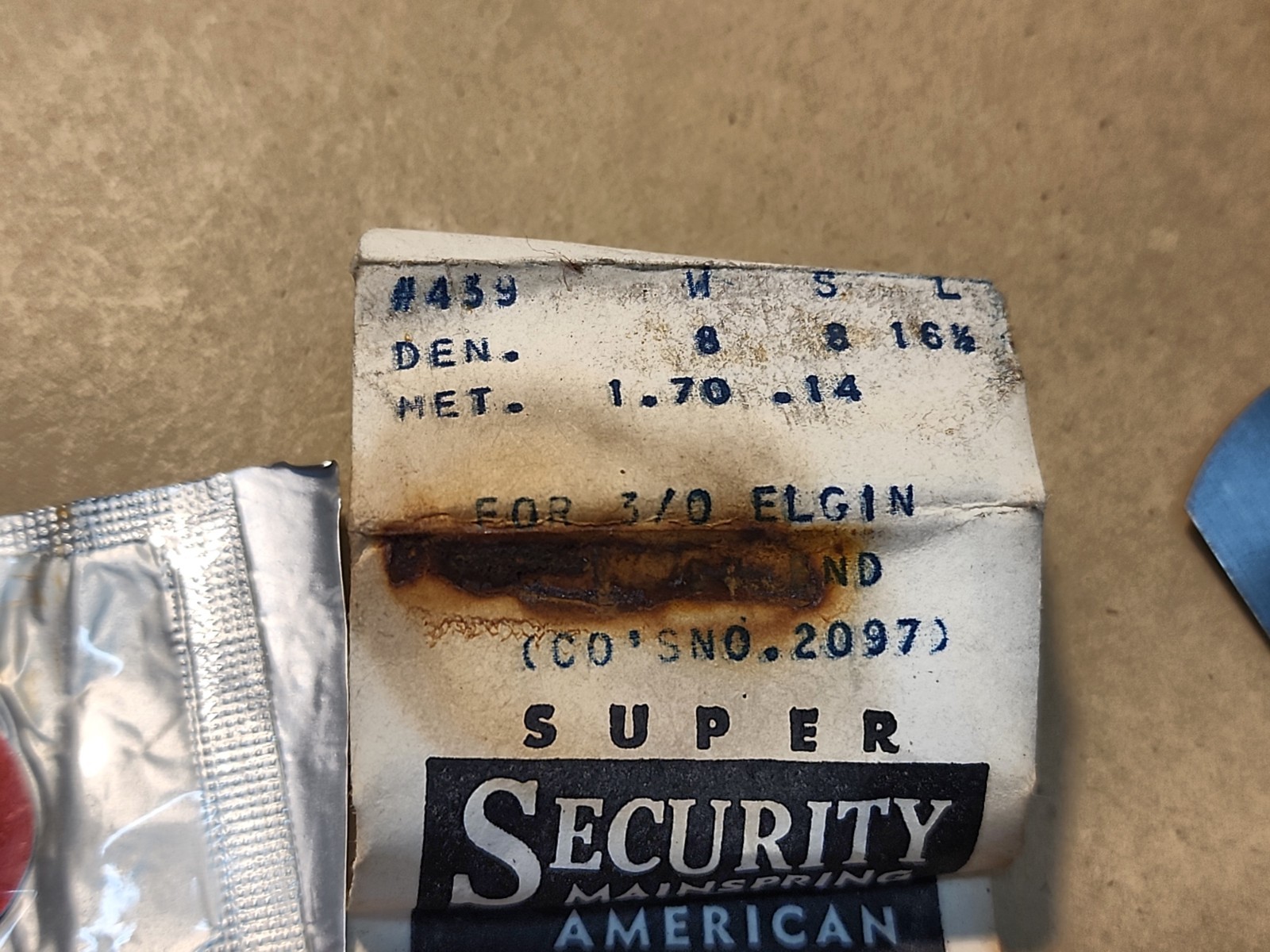 Vintage NOS Elgin 0s-3/0 Model 2097 PM Newall Super Security Mainspring