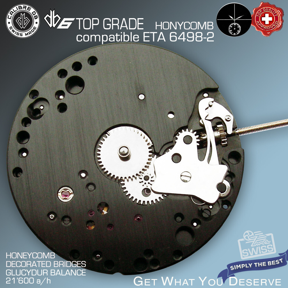 MOVEMENT CALIBRE DB6 BLACK compatib. ETA 6498-2, HONEYCOMB, TOP GRADE SWISS MADE
