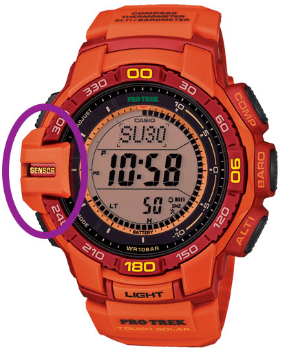Genuine Casio Pro Trek PRG270-4A orange plastic sensor cover @ 9:00