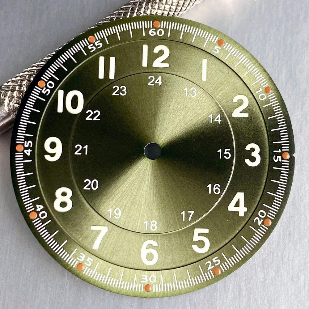 33.5mm Sun pattern Watch Dial+Hands Green Lume For NH35 NH36 ETA2824 Movement