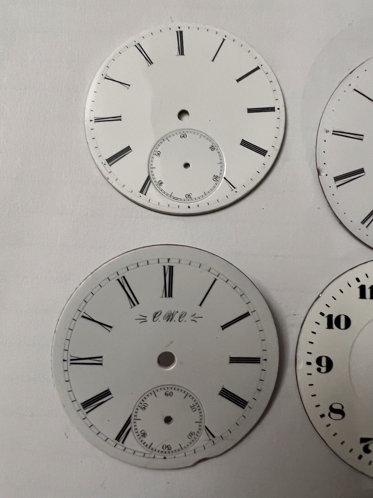Lot Of 8 Antique Pocket Watch Porcelain Dials, Various Brands And Sizes