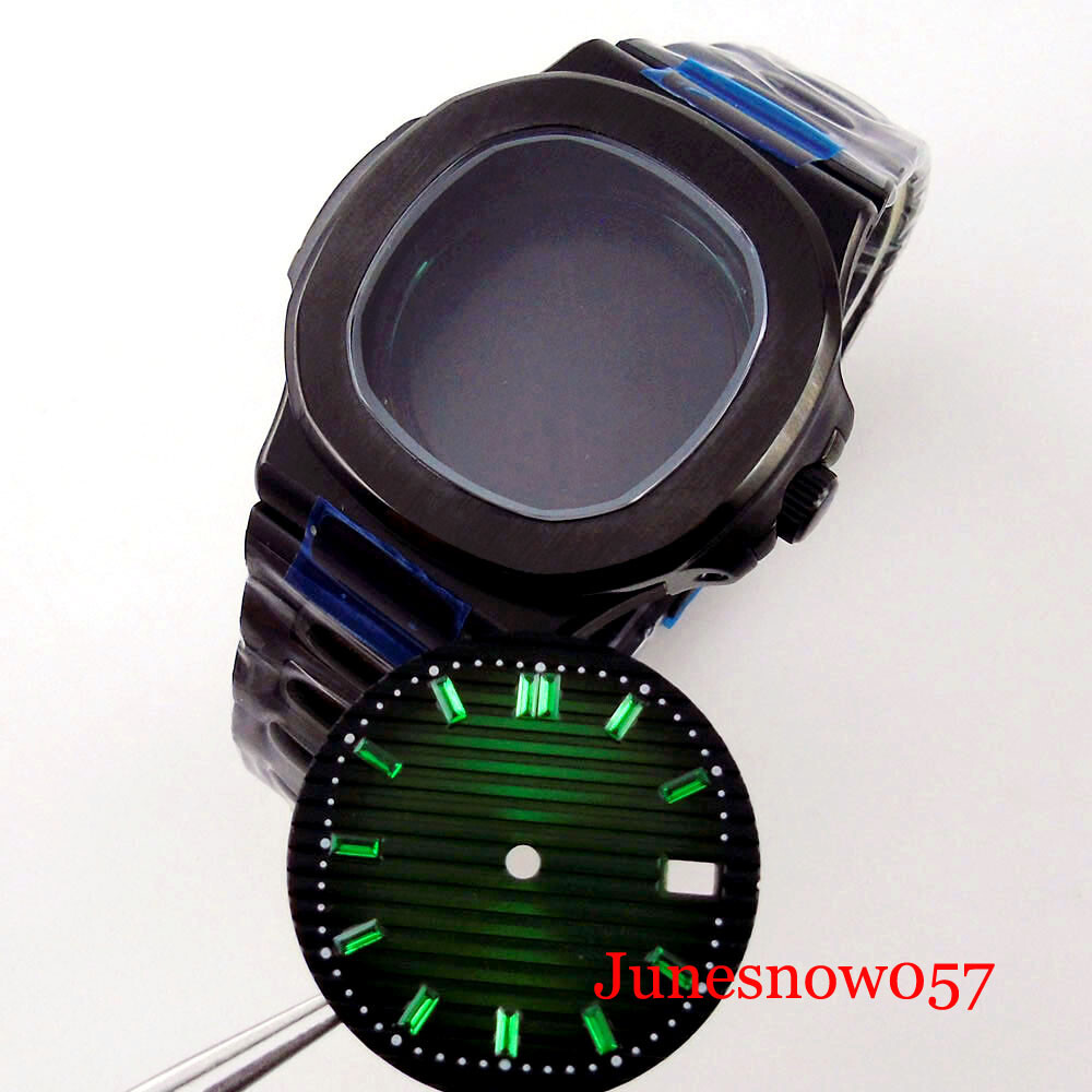 Square 40mm Black PVD Case With Watch Dial Fit NH35A NH36A NH34A Sapphire Glass