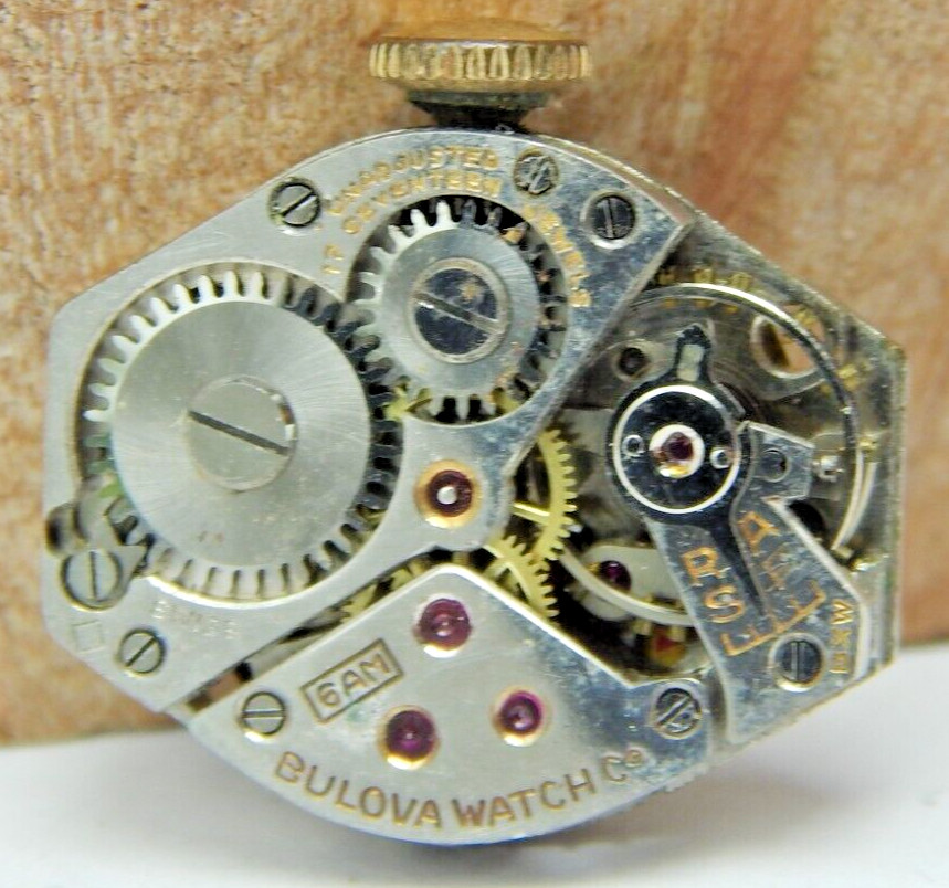 Vintage 1936 Bulova 6AM 17 jewel ladies wrist watch movement with dial & crown