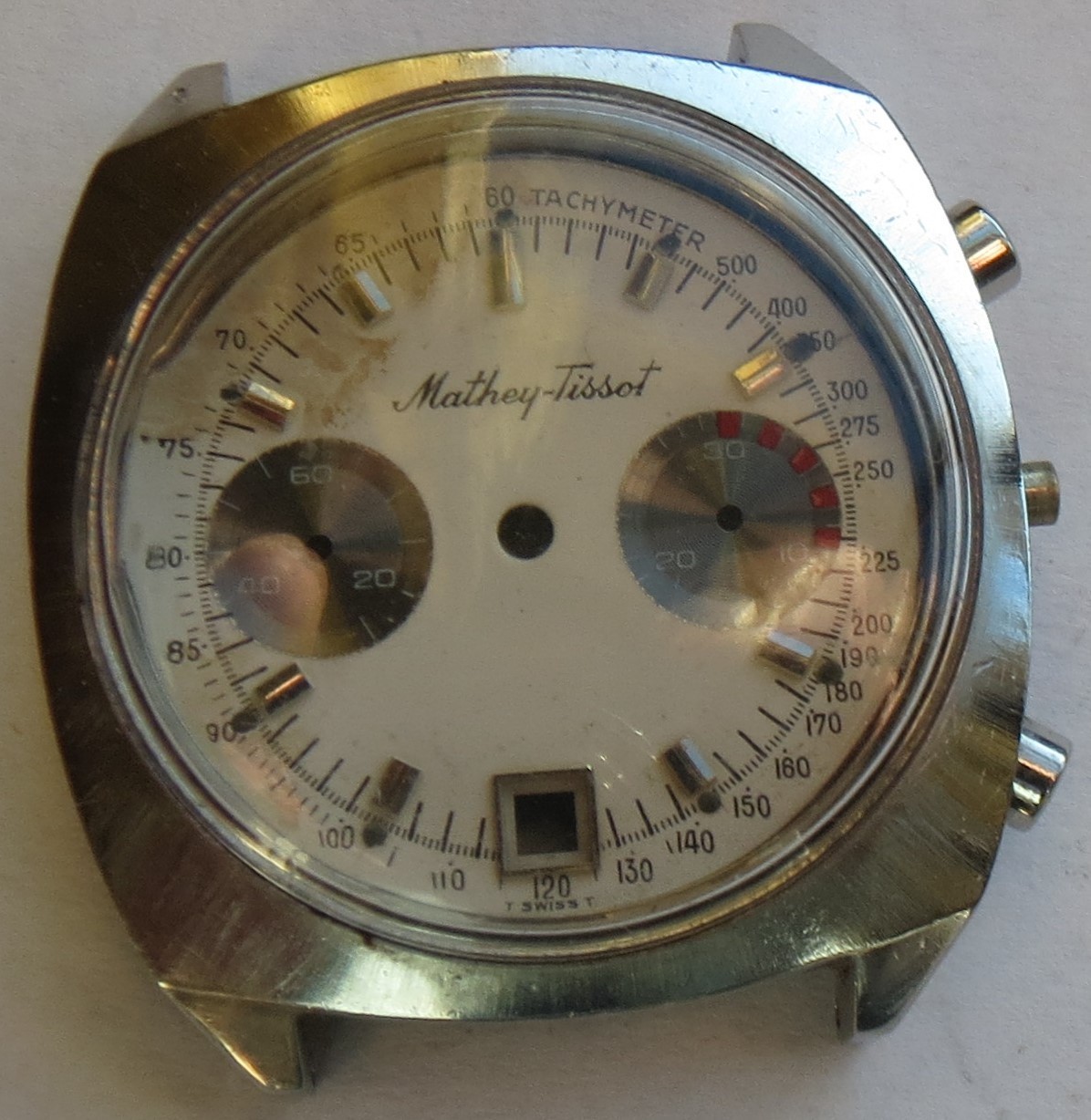 Mathey Tissot chronograph mens wristwatch steel case dial & pushers 37 mm.