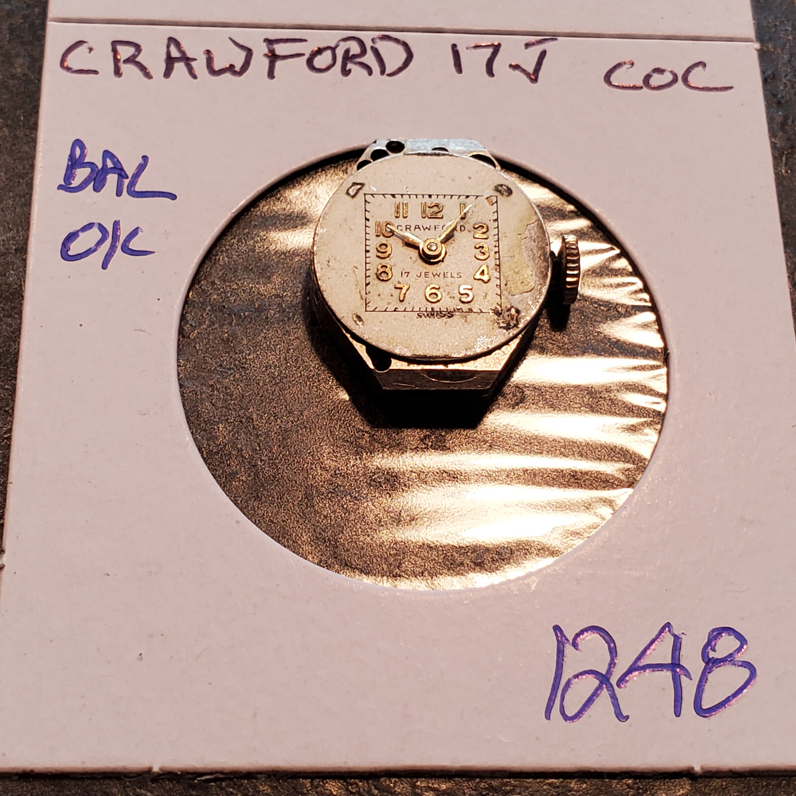 LADIES CRAWFORD 17J COC WRIST WATCH MOVEMENT #1248