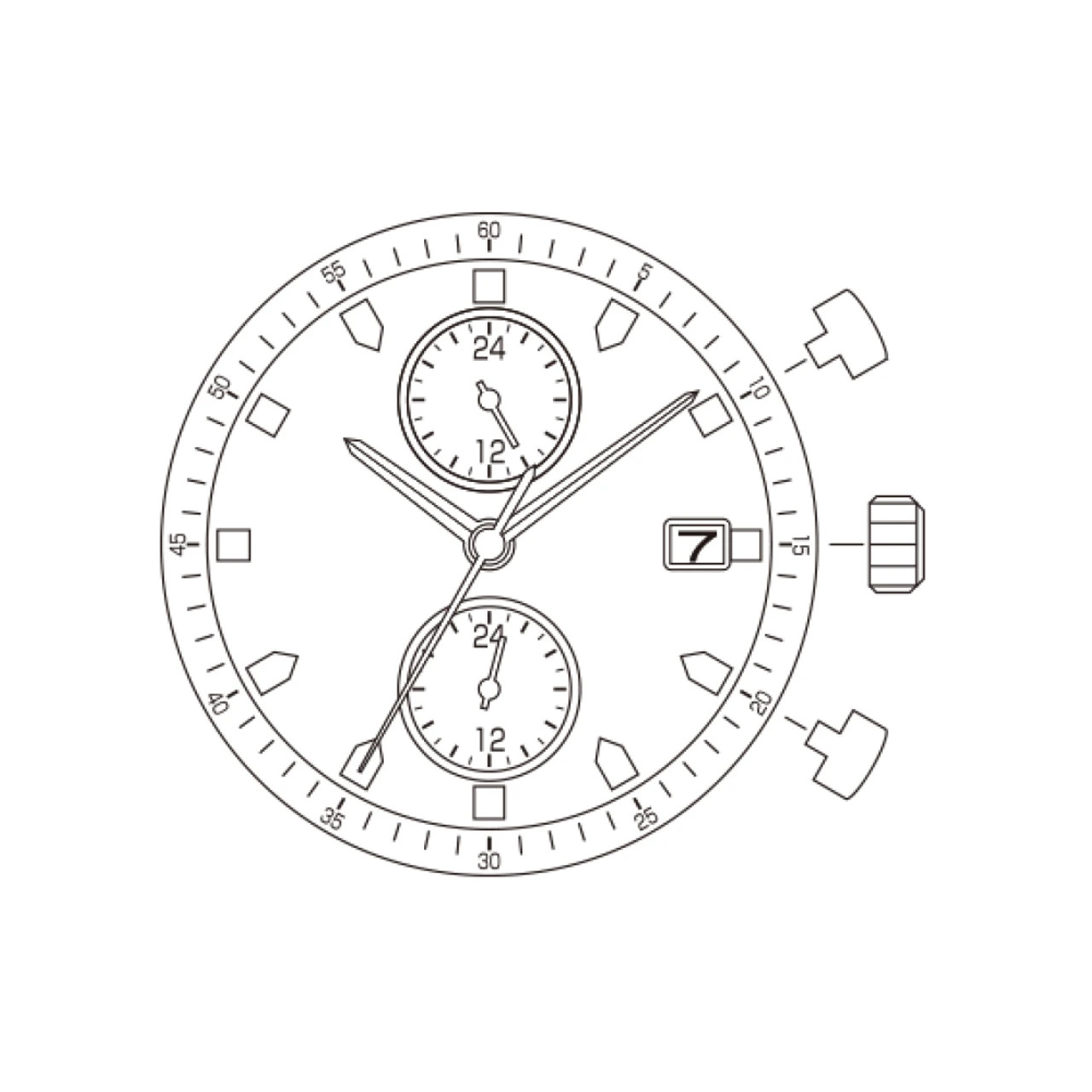 Original Miyota JP11, 3 Hands, Date @3, Japan Quartz Dual Time Movement