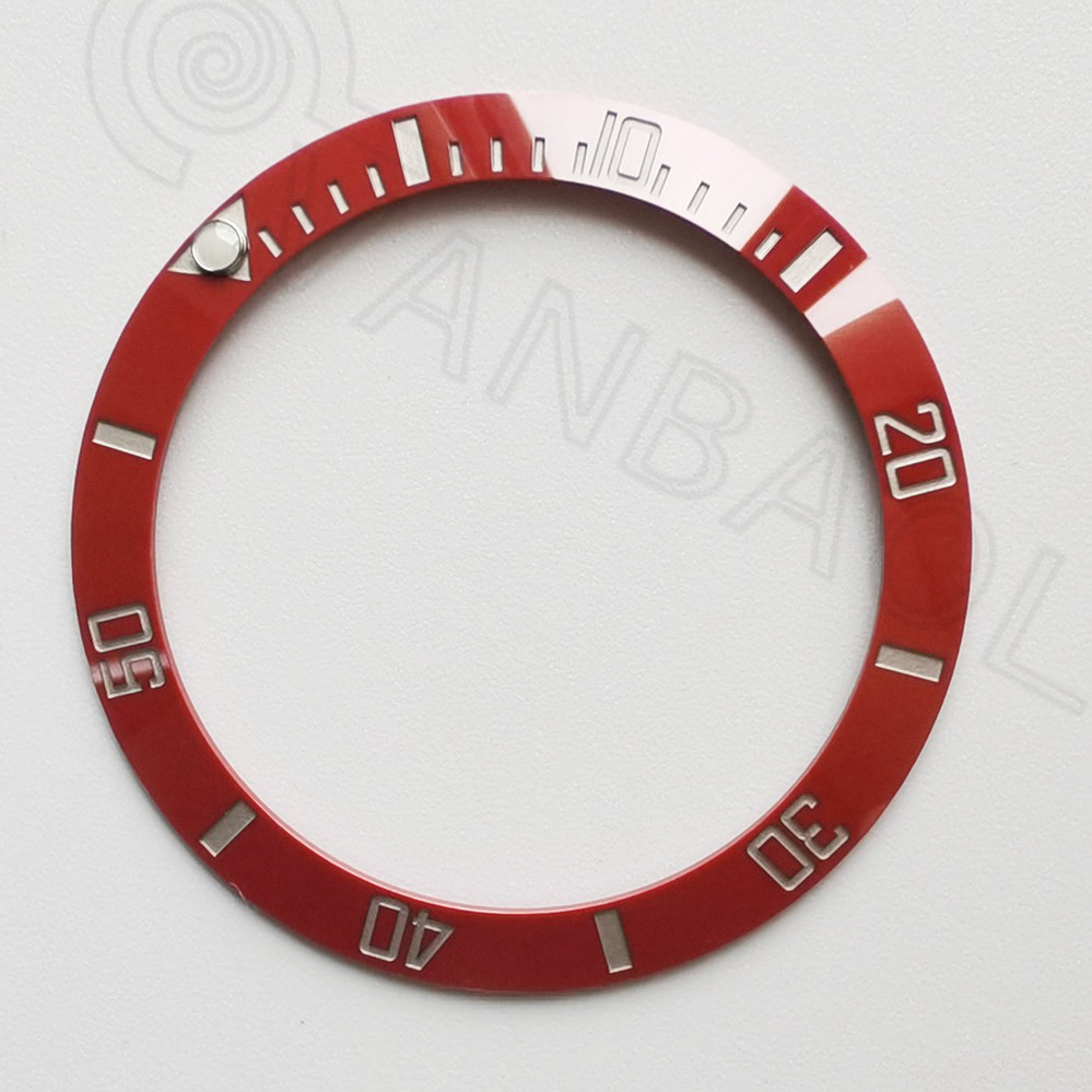 Platinum Filled Red Ceramic Bezel Insert For Submariner Mens Watch 38mmX30.7mm
