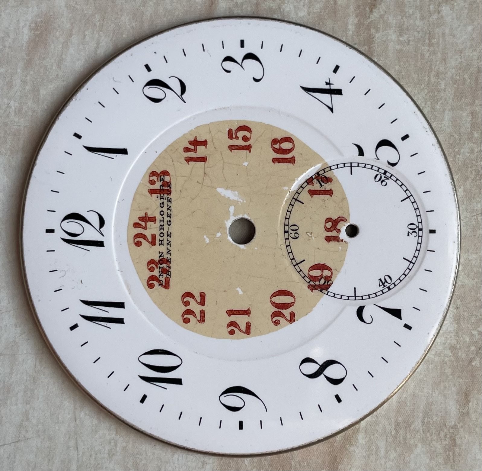 Swiss Porcelain Dial for Pocket Watch UNION HORLOGERE Bienne-Geneve