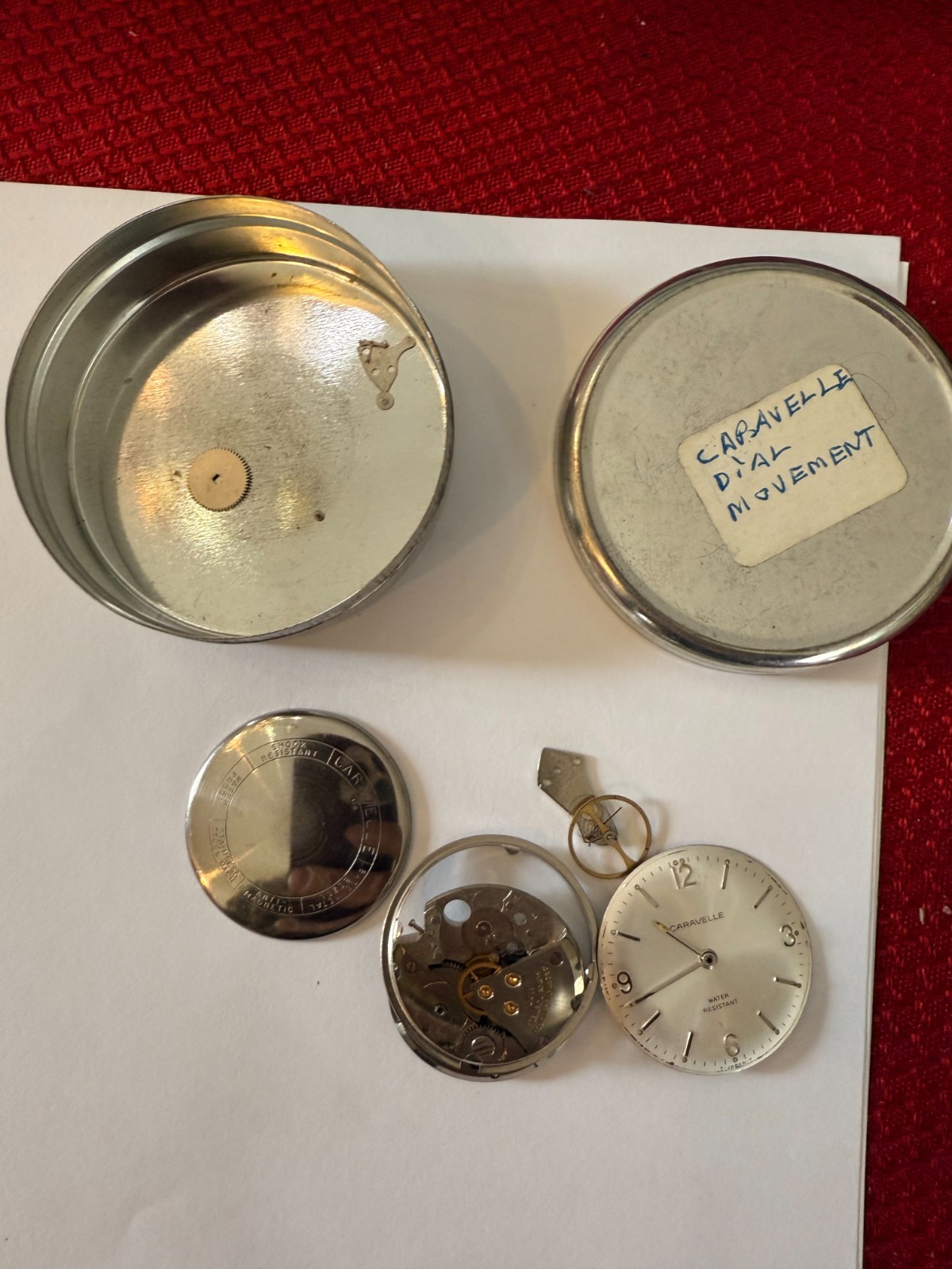 VTG Caravelle Watch Movement 11DP w/ Silver Dial Waterproof Caseback 31mm PARTS