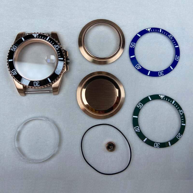 40mm Rose Gold Watch Case Cyclops Sapphire Glass For Seiko nh35 Nh36 2824 8215