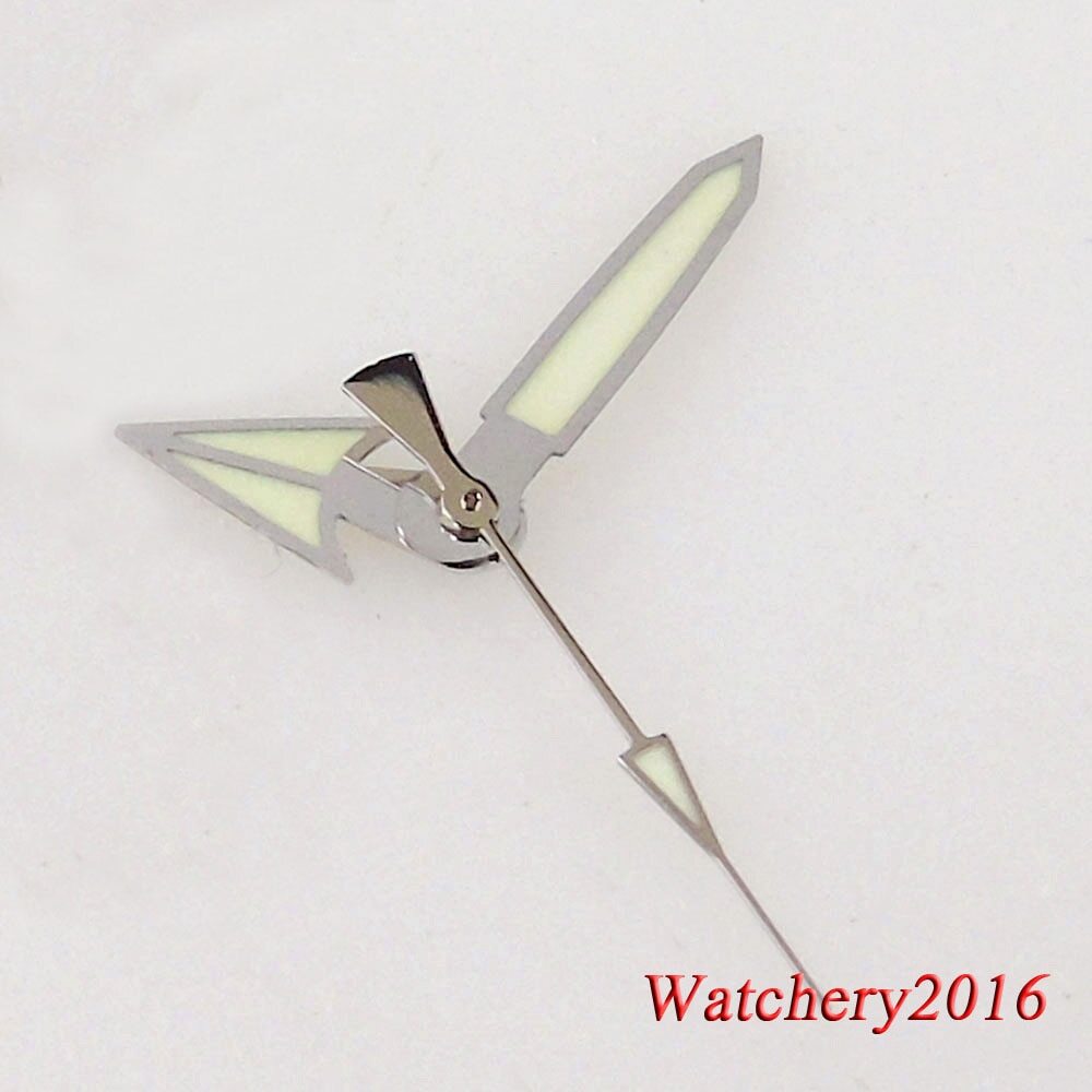 Black Edge Silver Pointed Watch Hands for NH35 NH36 7S26 Automatic Green Lume
